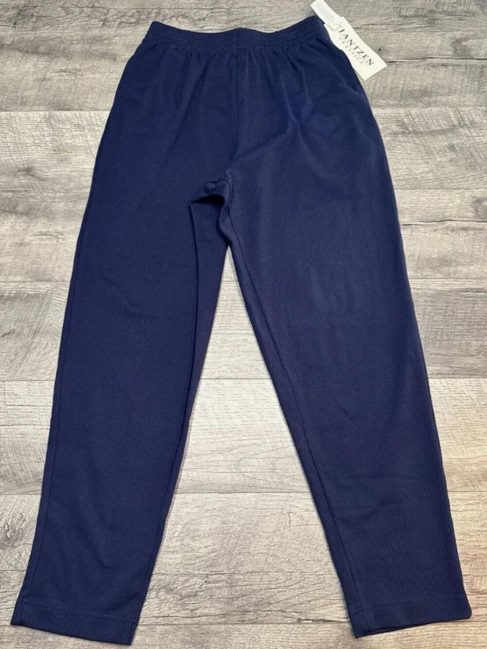 Vintage Jantzen Pants Womens Medium Blue Knit Elastic Waist Casual Pockets NEW